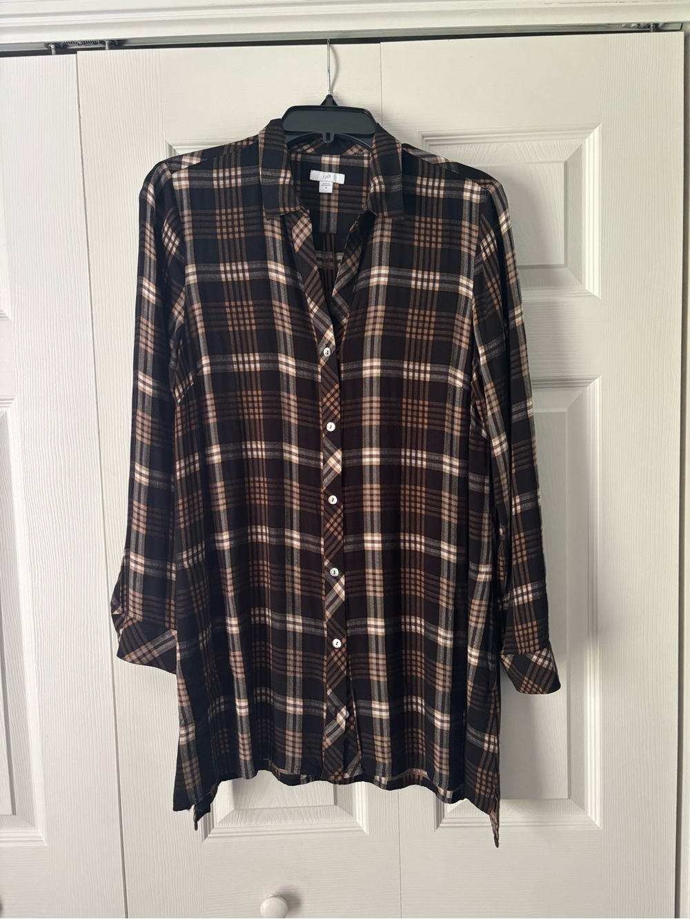 J. Jill Brown and Tan Plaid Button-Up Tunic